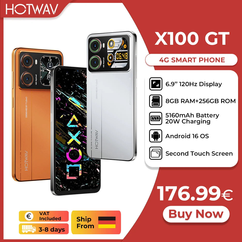 [Envíos desde Alemania] Smartphone HOTWAV X100 GT 6.9'' 120Hz 48MP 20W Teléfono Móvil Android 16 8GB 256GB Emisor IR Celular