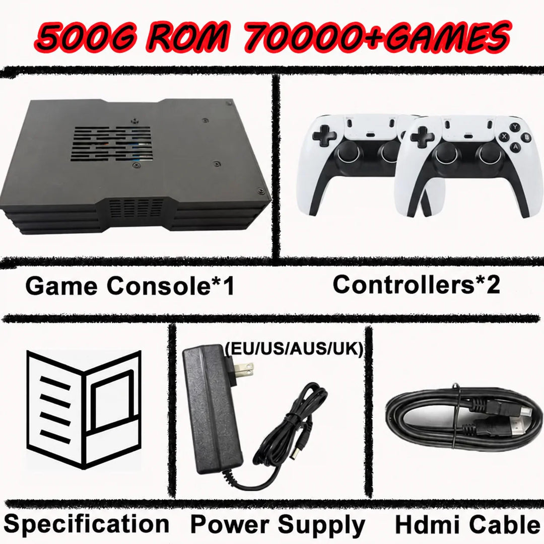 Consola de juegos Super Game X King, 4 GB de RAM, 500 GB de memoria ROM, compatible con Batocera, procesador I3-3110M, más de 70 000 juegos para Wii, PS2, XBOX, PSP y N64, con receptor USB.