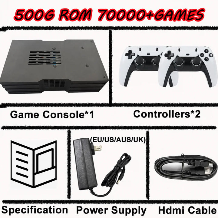Consola de juegos Super Game X King, 4 GB de RAM, 500 GB de memoria ROM, compatible con Batocera, procesador I3-3110M, más de 70 000 juegos para Wii, PS2, XBOX, PSP y N64, con receptor USB.