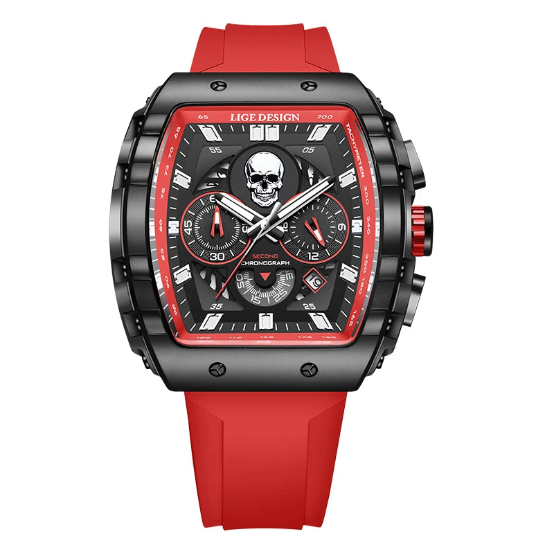 Reloj de hombre marca LIGE con esfera de calavera esqueleto, reloj deportivo militar para hombre, reloj de pulsera de cuarzo impermeable, casual, de moda y de lujo + caja