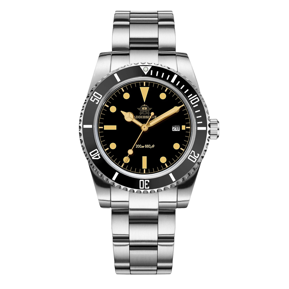 Reloj de cuarzo vintage para hombre ADDIESDIVE con calendario, luminiscencia verde C3, sumergible 20 bares, reloj de buceo de cuarzo de acero inoxidable
