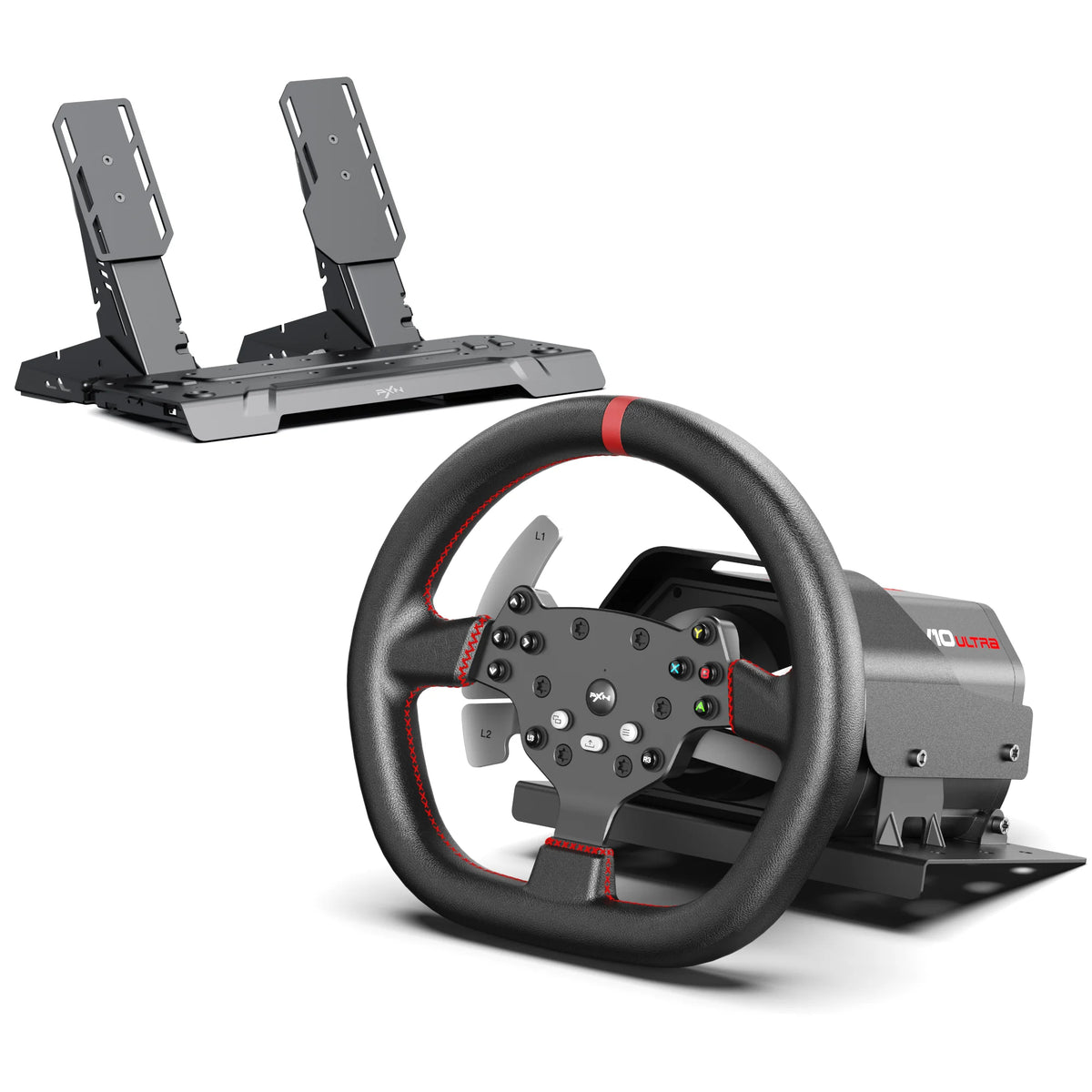 Kit de volante de carreras PXN V10 Ultra Direct Drive, volante con force feedback de 3.2 Nm, pedales con efecto Hall, diseño de 4 levas, compatible con APP para PC/PS4/Xbox