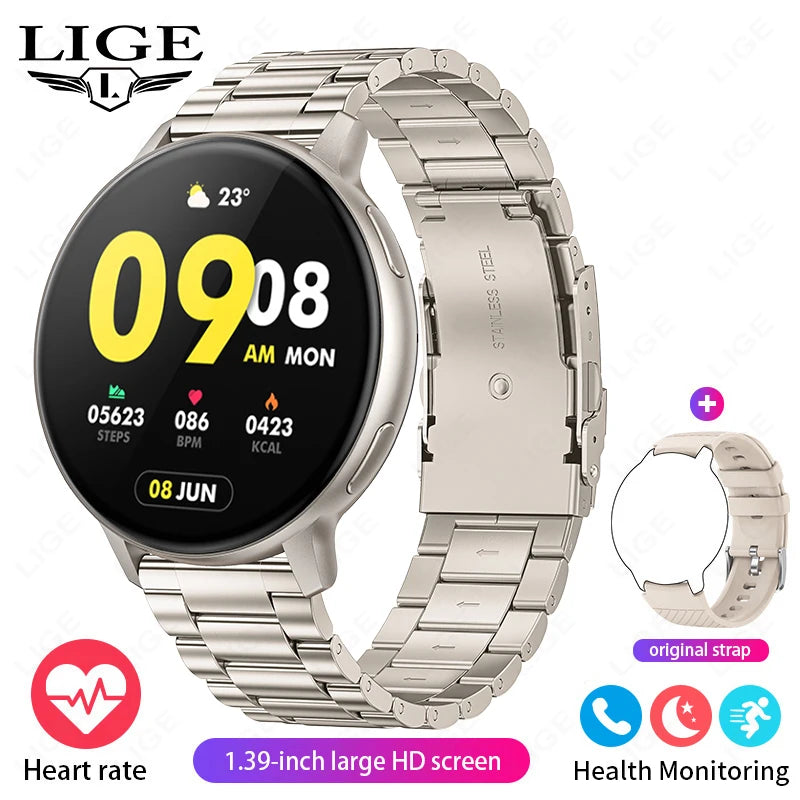 LIGE 2026 Nuevo Reloj Inteligente AMOLED con Llamada Bluetooth AOD, Reloj Deportivo Impermeable con Monitor de Frecuencia Cardíaca y Sueño, Regalo para Hombres y Mujeres