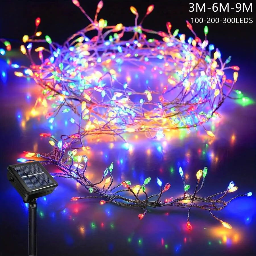 Guirnalda de luces LED solares con forma de petardo, guirnalda impermeable para exteriores, luz de hadas para boda, fiesta, jardín, decoración navideña