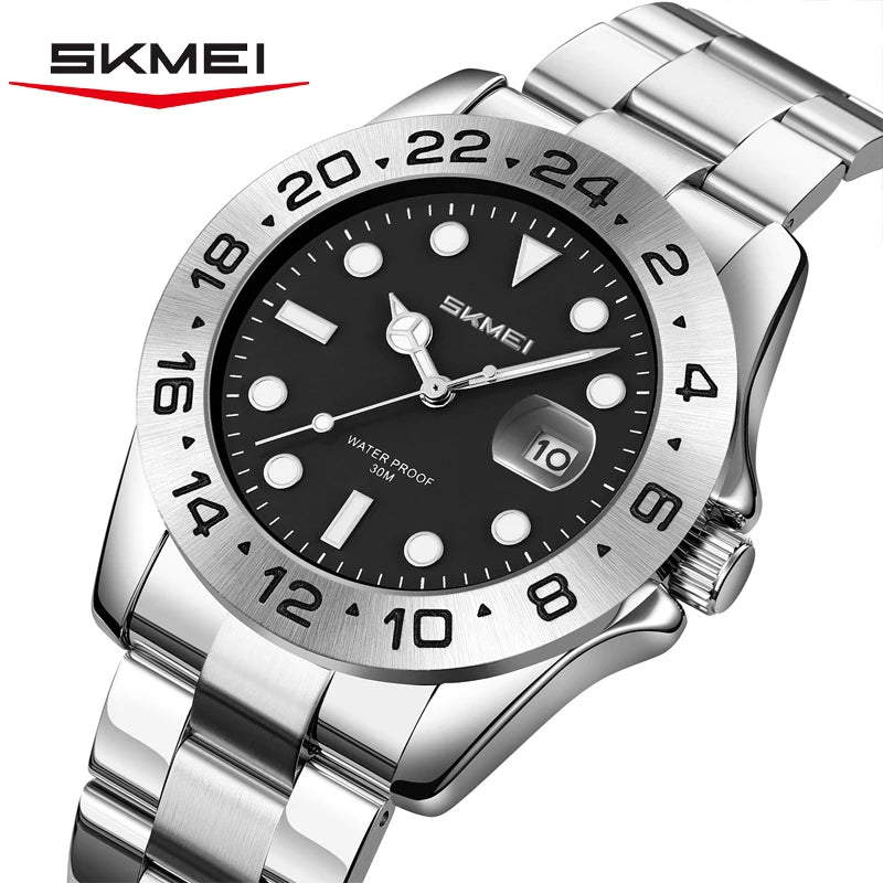 SKMEI 9415 Fashion Quartz Wristwatch Men Women Business Stainless Steel Watch Fashion Timer 3 Bar Waterproof Sports Clock