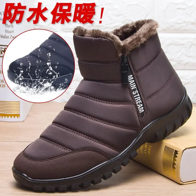 Botas de nieve tobilleras de invierno para hombre, zapatos antideslizantes impermeables para hombre, calzado informal de felpa para mantener el calor, calzado de talla grande para parejas, calzado para hombre66