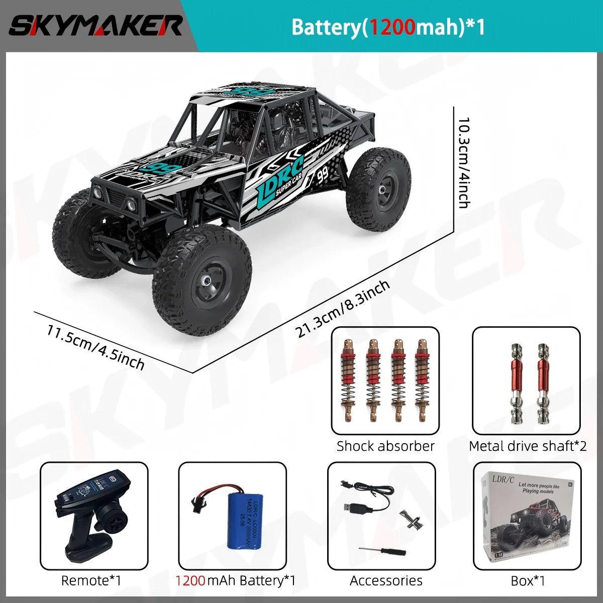 Coche RC LDRC LD18499 a escala 1/18, vehículo de control remoto 4WD 2.4G con faros LED, coche de escalada, juguete de modelo de coche para regalo de niños