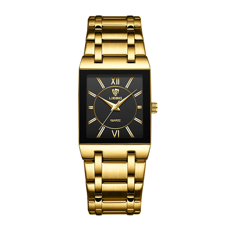 Reloj LIEBIG para hombre, de lujo, con correa de acero, movimiento de cuarzo dorado, resistente al agua, reloj de pulsera dorado para mujer, reloj masculino.