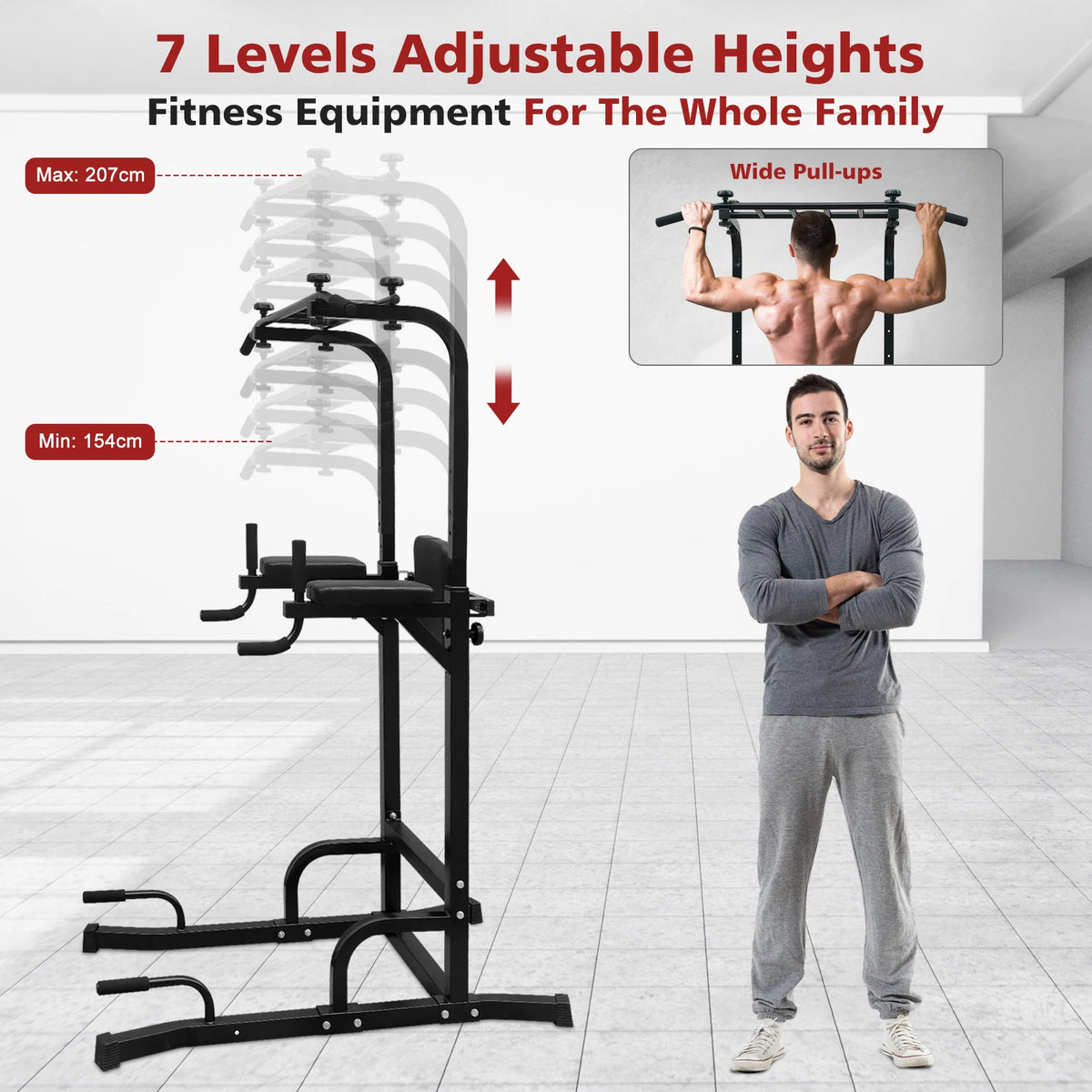 Estación de inmersión de torre eléctrica, barra de dominadas, torre de potencia multifunción, entrenamiento de realce, ejercicio Abdominal para gimnasio en casa, entrenamiento de fuerza