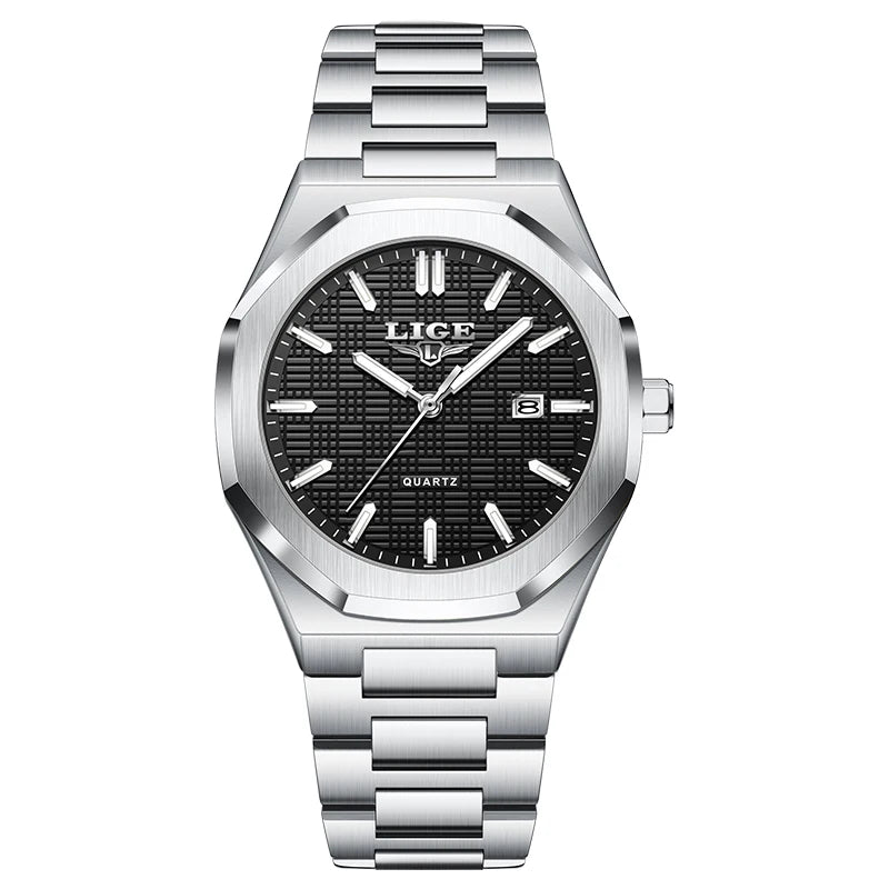 LIGE Luxury Man Wristwatch Waterproof Luminous Date Watch For Men Stainless Steel Men's Watches Quartz Male Clock Sport+Box