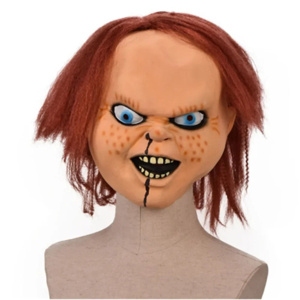 Máscara de Chucky de Child's Play, máscara de látex de asesino terrorífico para Halloween, disfraz de fiesta, accesorios de cosplay de Chucky, cubierta para la cabeza.