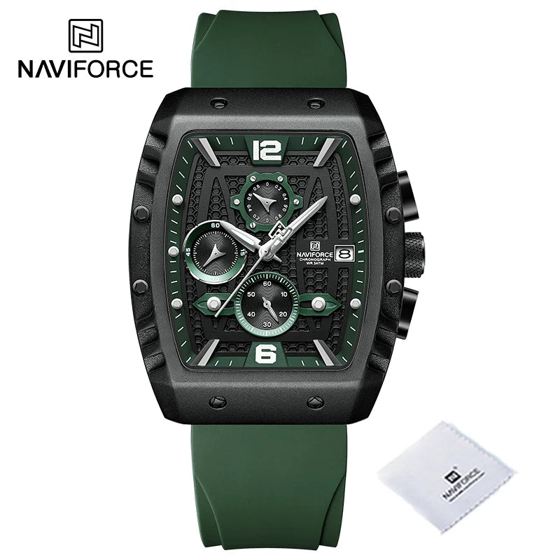 Reloj de cuarzo multifunción NAVIFORCE para hombre, deportivo, resistente al agua, con correa de silicona, calendario y cronógrafo, modelo NF8025