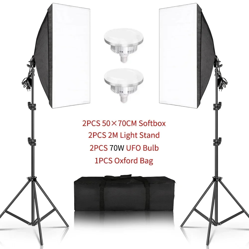 SH 1pc-3Pcs Kit de Iluminación Softbox para Fotografía 50x70CM, Sistema de Luz Profesional con Bombillas Fotográficas E27 para Estudio Fotográfico