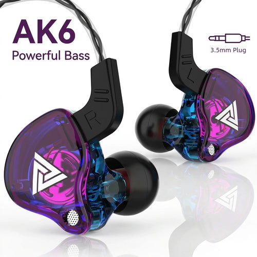 Auriculares deportivos con micrófono, diseño transparente morado/azul y ganchos para la oreja