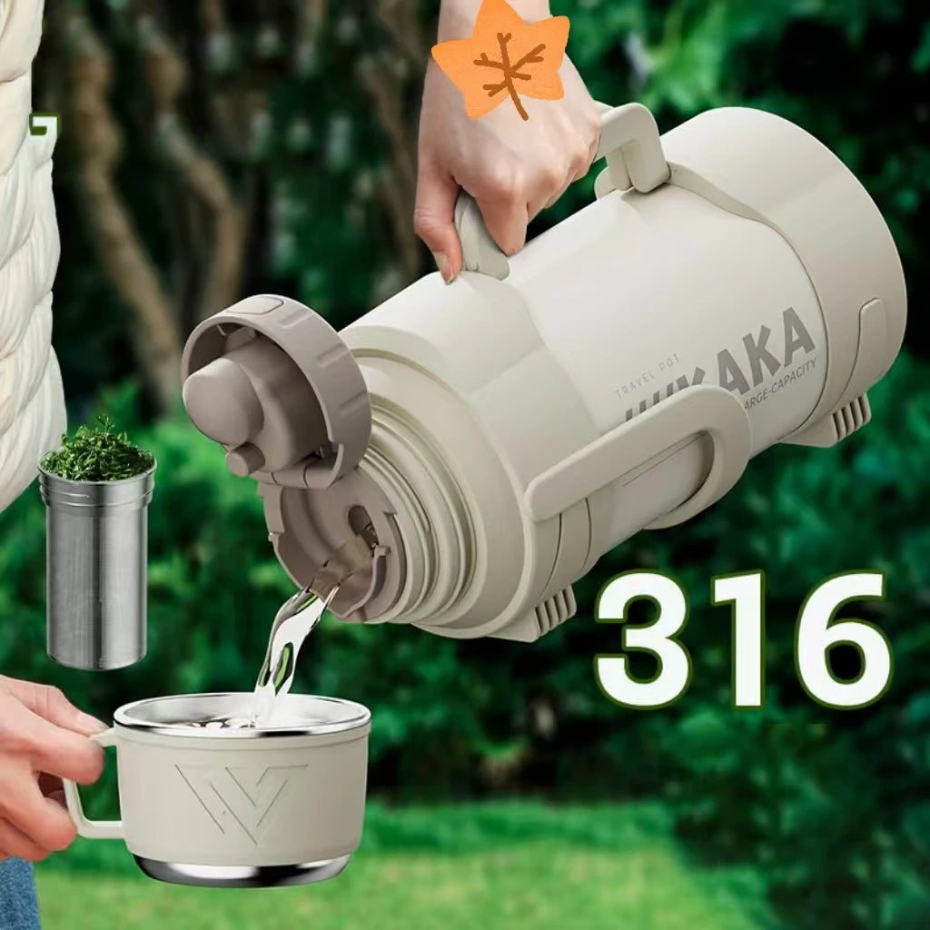 Taza portátil con aislamiento al vacío, termo de acero inoxidable 316 de gran capacidad, hervidor de agua de refrigeración con aislamiento para coche al aire libre