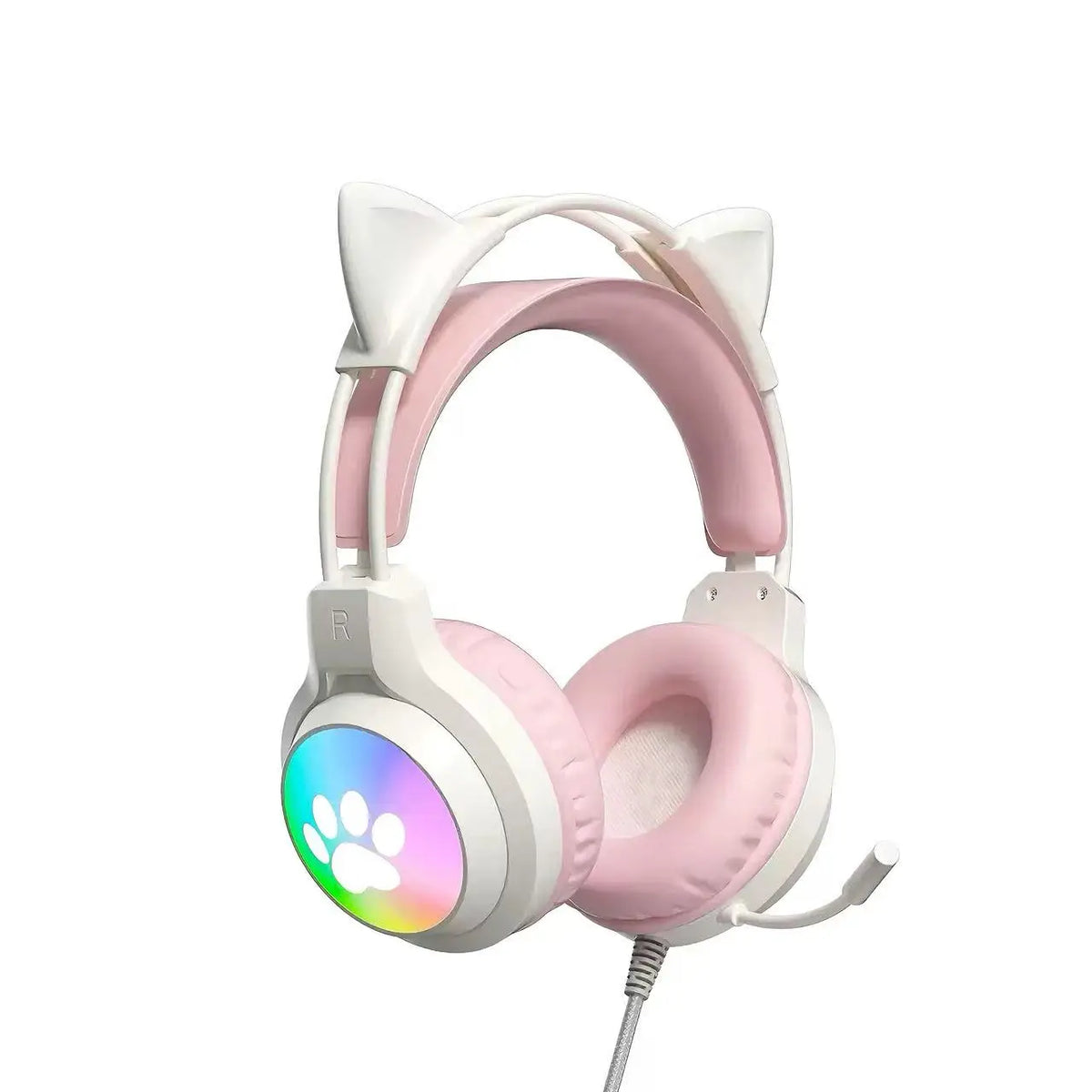 Auriculares para juegos SOYTO Pink Cat Ear, auriculares con cable con luz LED RGB, micrófono con cancelación de ruido, sonido estéreo para PC, portátil, gamer, chicas