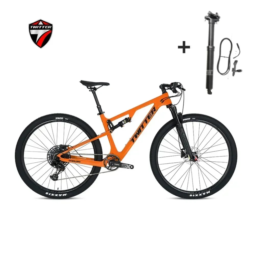 Bicicleta de montaña de fibra de carbono TWITTER OVERLORD M6100-12S con freno de disco hidráulico, doble suspensión y tubo de asiento con suspensión