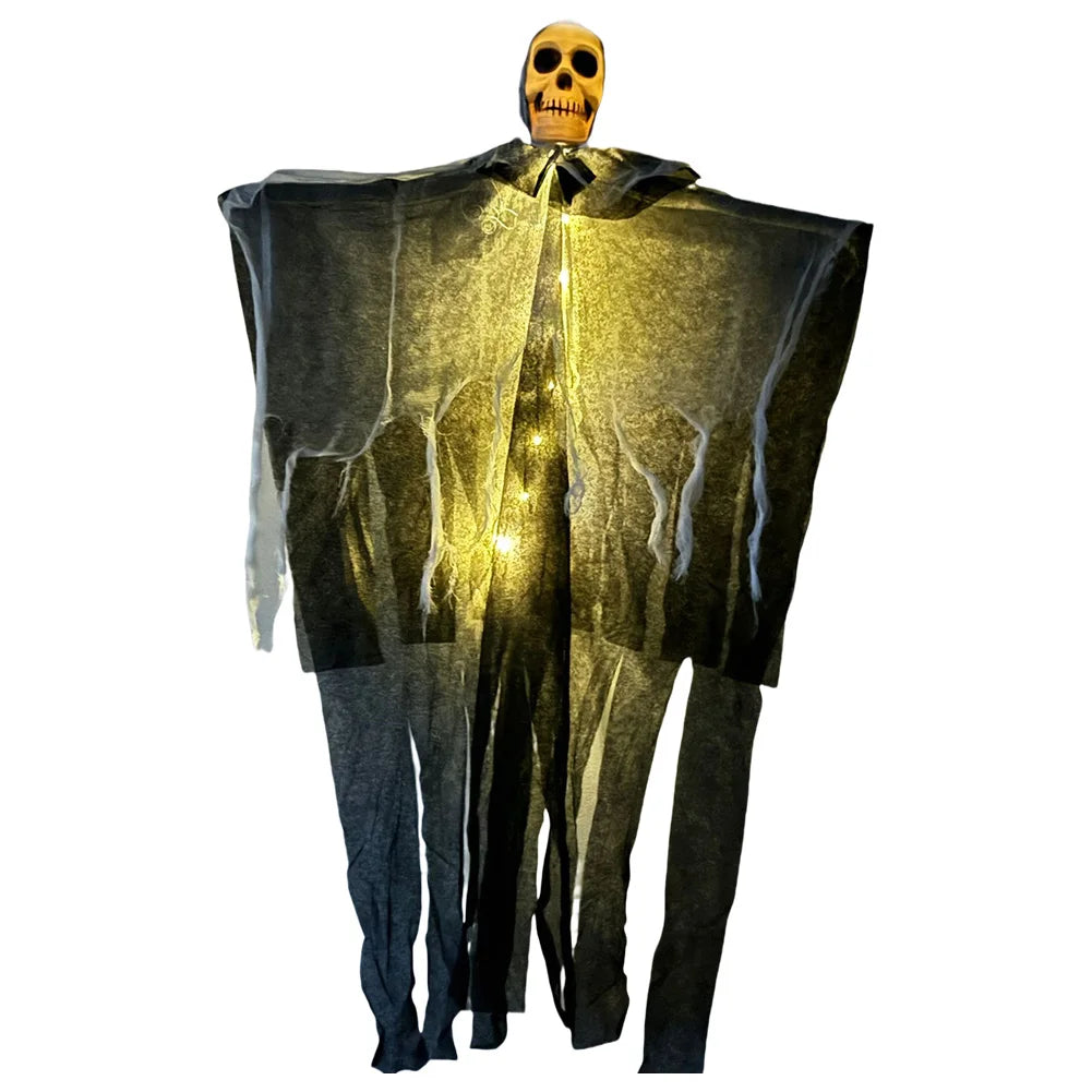 Bruja animada parlante, accesorios de bruja de miedo con ojos LED y sonidos espeluznantes, accesorios de bruja colgantes, decoraciones para exteriores, suministros para fiestas