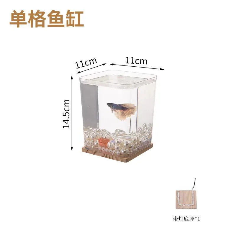 Acuario decorativo de acrílico para peces de pelea, pecera pequeña, acuario de escritorio transparente, acuario creativo de múltiples compartimentos para bricolaje