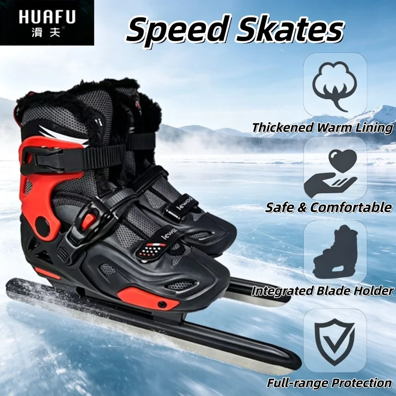 Patines de Velocidad Ajustables Unisex con Forro Térmico de Felpa y Carcasa Rígida para Adultos, Niños y Principiantes con Cuchillas de Acero Inoxidable