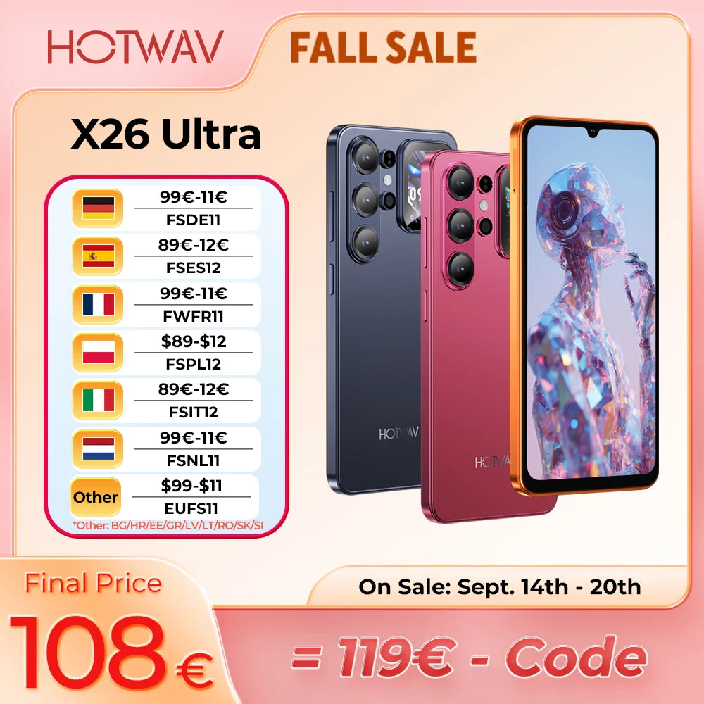 HOTWAV X26 Ultra Smartphone 6.75'' 120Hz Large Display Android 16 Cyber Island 13MP Camera Ultra-Thin Mobile Phone 6GB RAM 128GB ROM 5160mAh Battery 18W Fast Charging Lightweight Global Dual 4G Cellphone With Back Second Disp