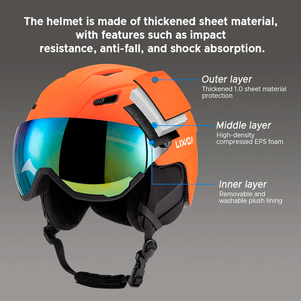 LIXADA Casco de esquí integrado Casco de snowboard para hombres y mujeres con gafas de visera extraíbles Ropa de snowboard para hombres y mujeres