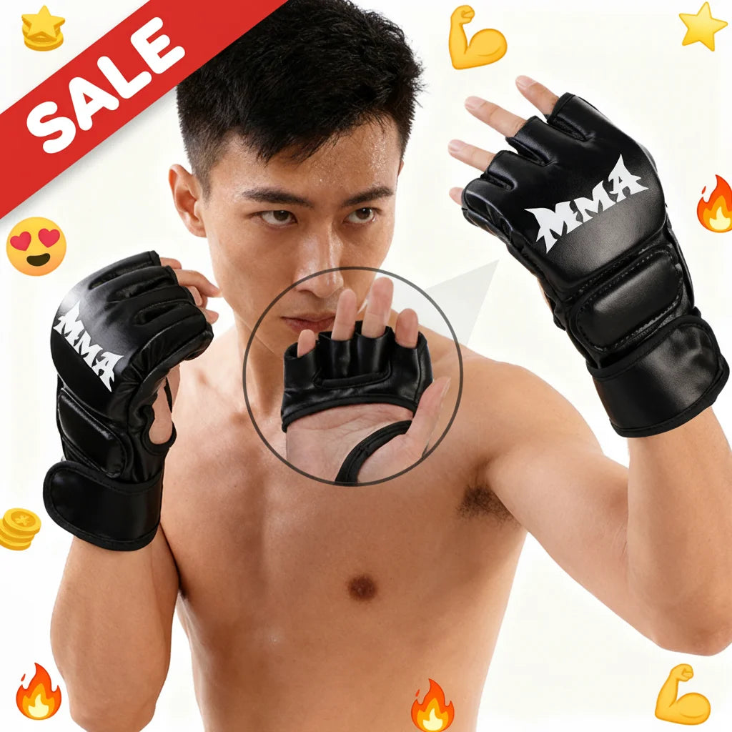 Guantes de entrenamiento de boxeo profesionales de medio dedo con cojín de cuero para adultos, para Sanda, boxeo, UFC, entrenamiento con saco de arena y protección de nudillos.