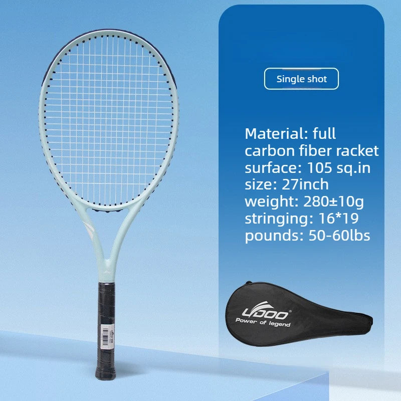 Raqueta de tenis de 27 pulgadas, fabricada íntegramente en fibra de carbono, resistente, ligera, de calidad profesional y fácil de transportar, ideal como equipo deportivo.