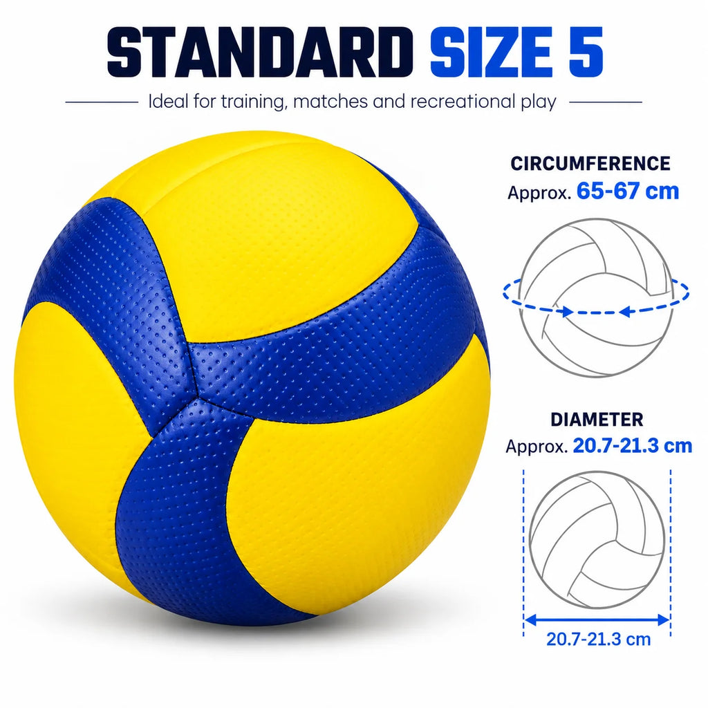 Balón de voleibol de tamaño 5, de poliuretano, para entrenamiento en interiores y exteriores, balón de voleibol de playa resistente al agua, ideal para el gimnasio escolar, color azul y amarillo.