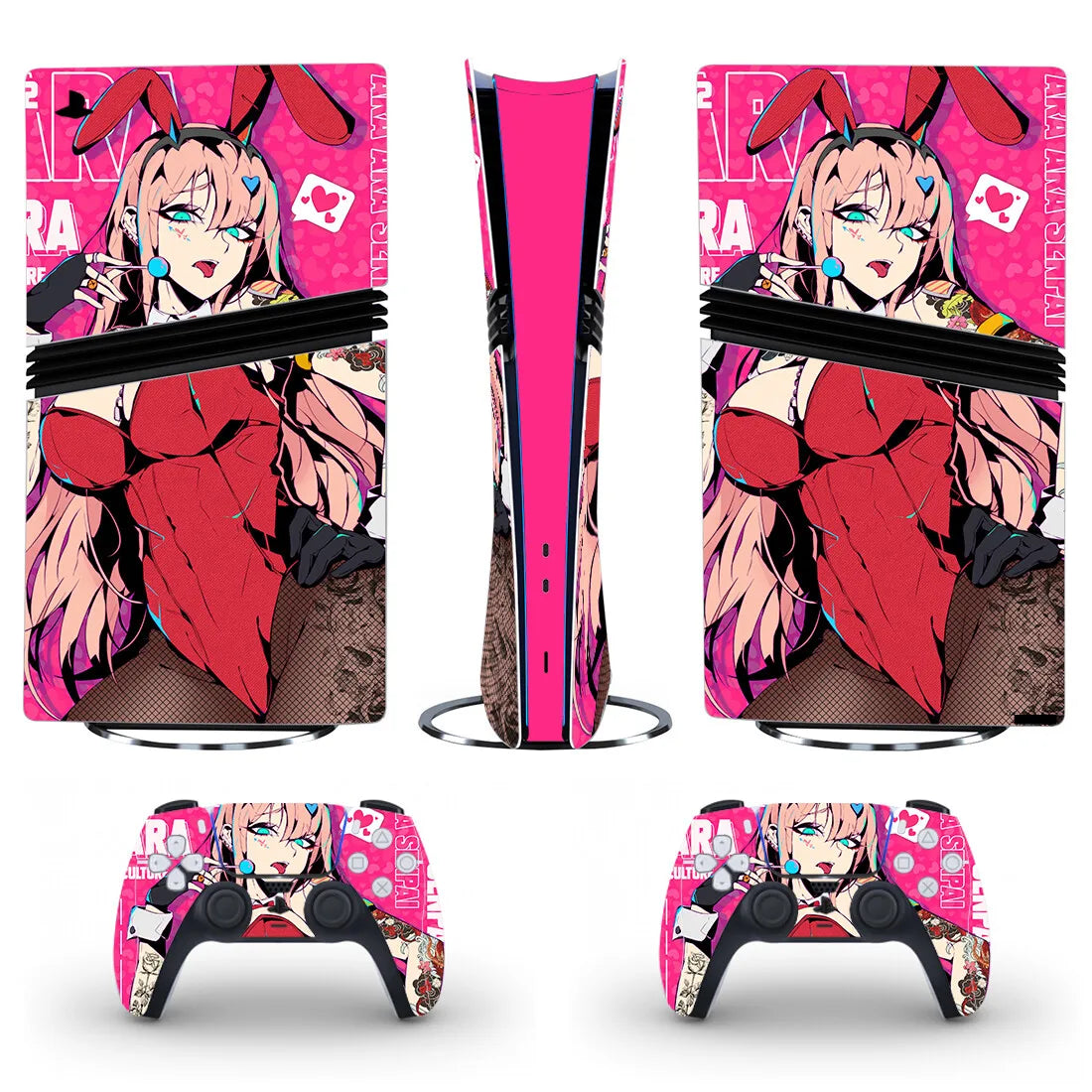 Adhesivo de vinilo para consola y 2 mandos PS5 Pro Digital, diseño de chica anime kawaii