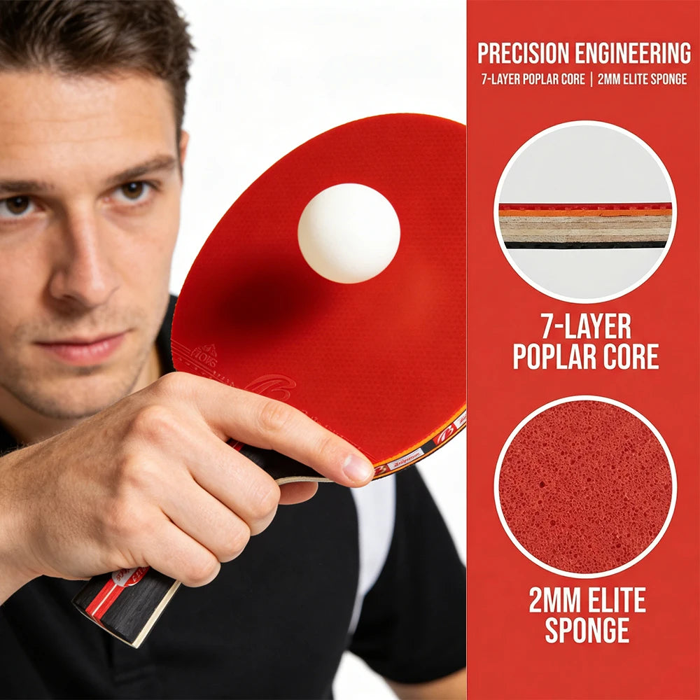 Set de raquetas de tenis de mesa con goma de diseño inverso, incluye 2 raquetas y 3 pelotas de tenis de mesa, ideal para entrenamiento deportivo, competiciones y actividades físicas.