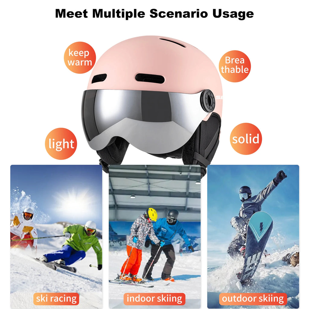 SEEKER Casco de Esquí para Deportes de Invierno, Casco con Espejo Integrado, Anti-Impacto, para Adultos, para Tabla Simple y Doble, Casco de Seguridad para Esquí al Aire Libre