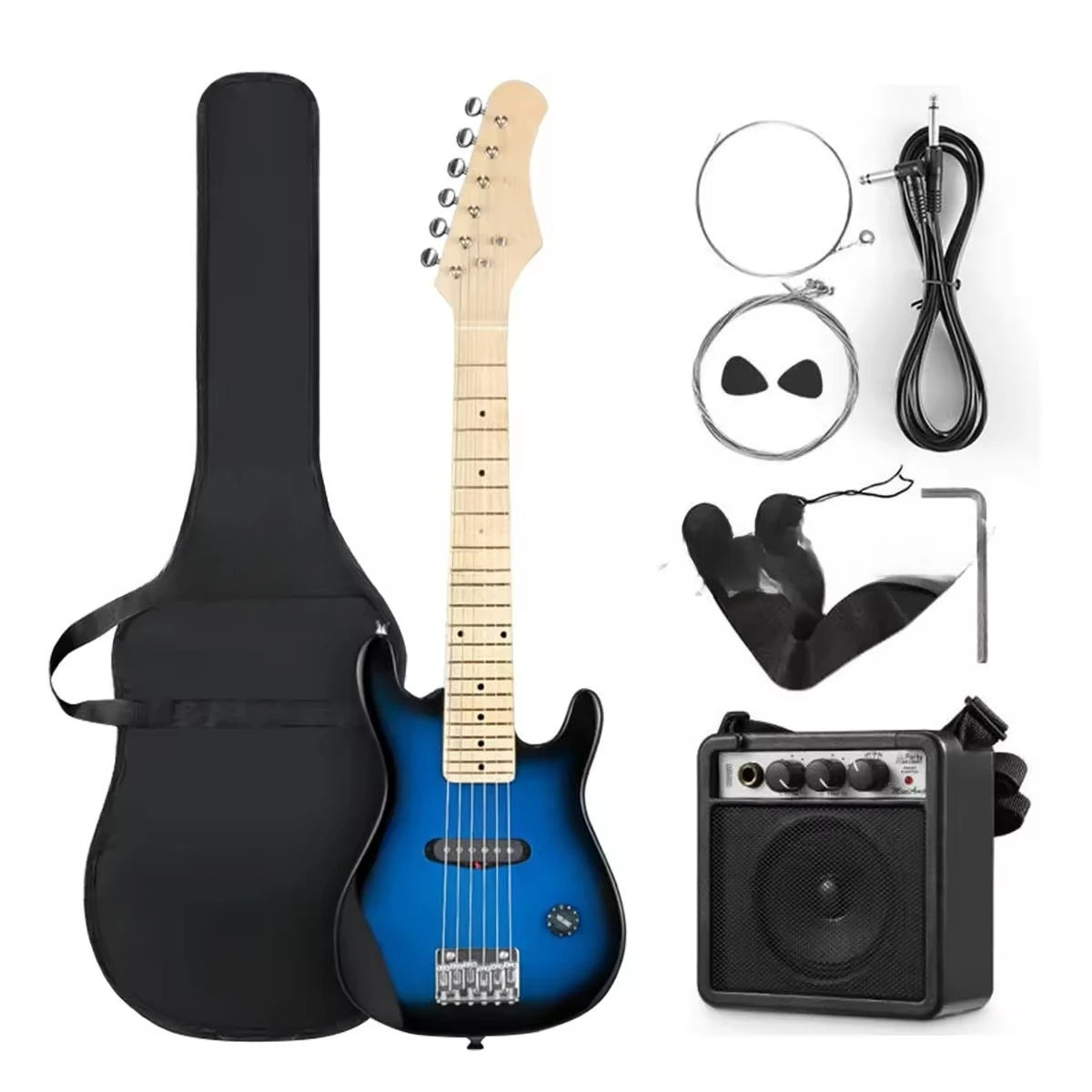 Guitarra Eléctrica de 30 Pulgadas con Mini Altavoz de 5 Vatios para Niños y Niñas, Principiantes, con Correa de Mochila y Set de Accesorios