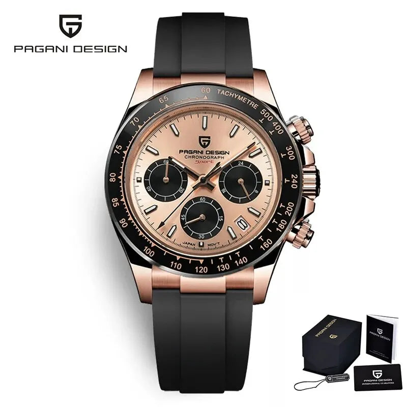 PAGANI DESIGN 2026 Nuevo Reloj de Cuarzo para Hombre de Lujo en Oro Rosa, Reloj de Pulsera Deportivo con Cronógrafo e Impermeable 100M para Hombre