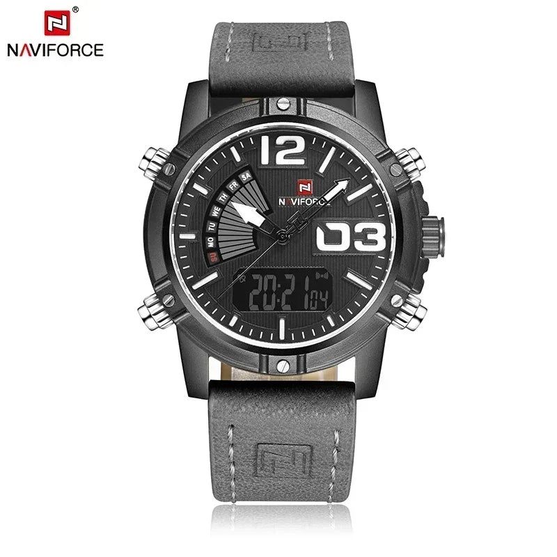 Reloj de cuarzo y digital para hombre NAVIFORCE, nuevo, con doble pantalla, multifunción, luz LED nocturna, deportivo e impermeable.
