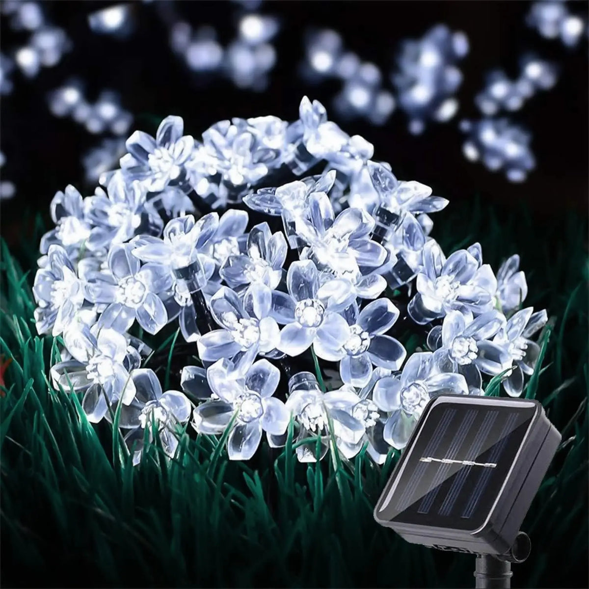 Guirnalda de luces LED solares para exteriores con flores de cerezo, 8 modos de iluminación, decoración solar para camping, jardín y Navidad