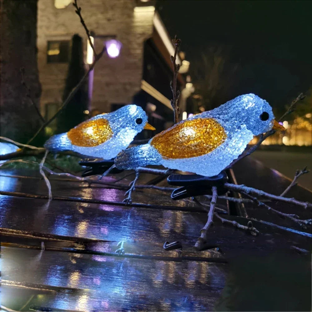 Guirnalda de luces acrílicas impermeables con forma de pájaro, 5 LED, alimentación por USB, batería o energía solar, lámpara de hadas para jardín, paisajismo, decoración de árboles, farol