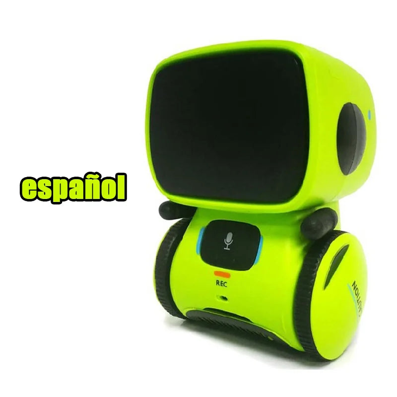 Robot educativo verde lima con pantalla negra y mando en el pecho