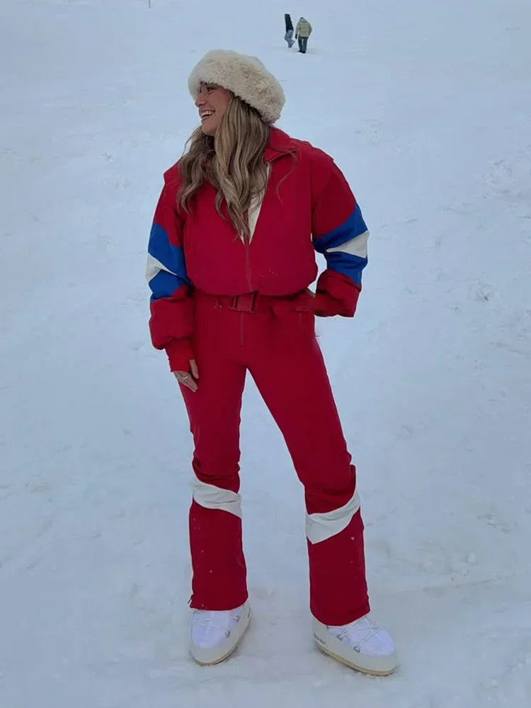 Ropa de esquí para mujer, mono, traje de esquí impermeable, prendas de vestir con capucha, trajes gruesos, ropa de nieve ajustada de manga larga para invierno y exteriores