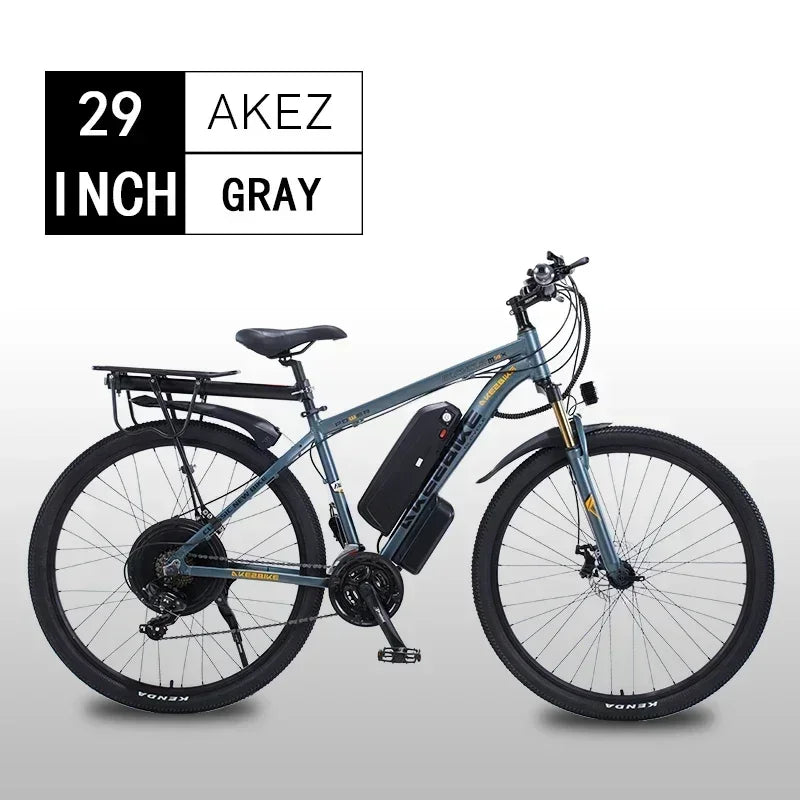 Bicicleta eléctrica AKEZ 2025 de nuevo estilo, 29 pulgadas, 48V 1000W, 13AH/18AH, bicicleta eléctrica de aleación de aluminio con doble freno de disco para adultos