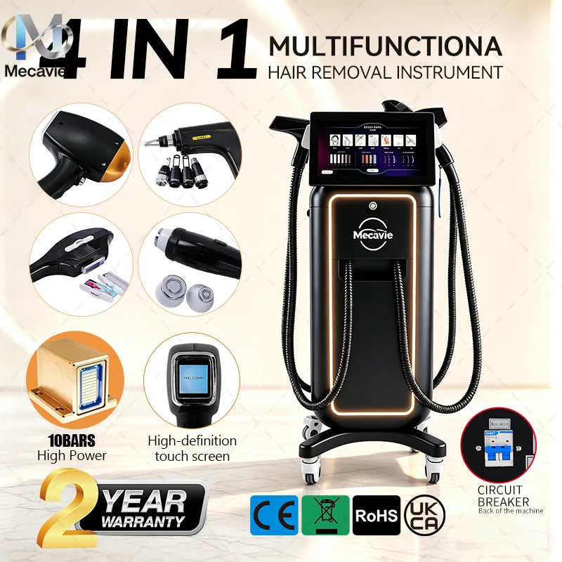 Máquina de Belleza Multifuncional 4 en 1 de 6000W, Láser de Diodo, Pico DPL, RF, Rejuvenecimiento de la Piel, Depilación, Eliminación de Tatuajes