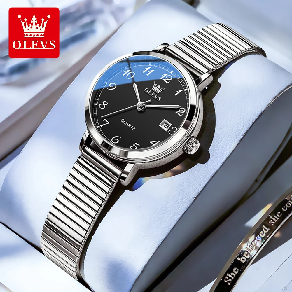 Reloj para mujer OLEVS 7130 de marca líder, resistente al agua, con correa de acero inoxidable y escala numérica