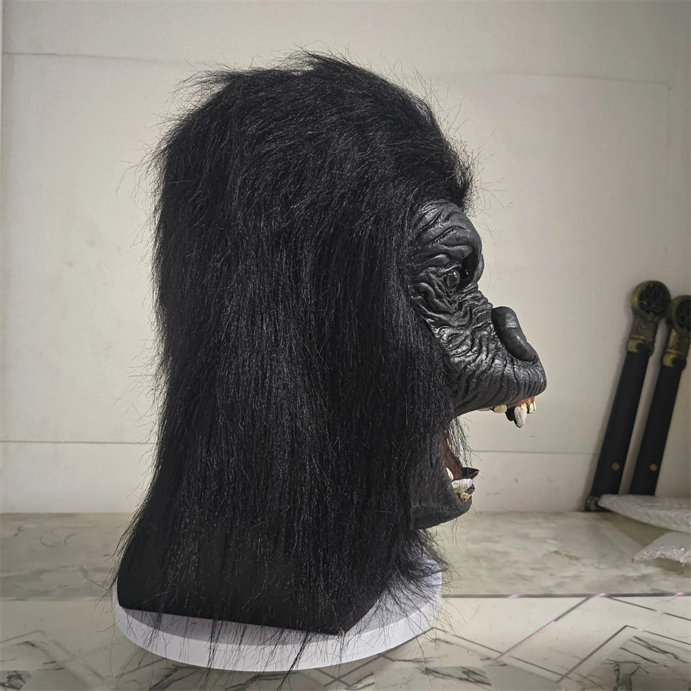 Máscara de gorila de King Kong vívida, máscara de látex de monstruo de terror con peluca, accesorio de disfraz de Halloween, decoración de Casa Encantada para fiesta de Carnaval