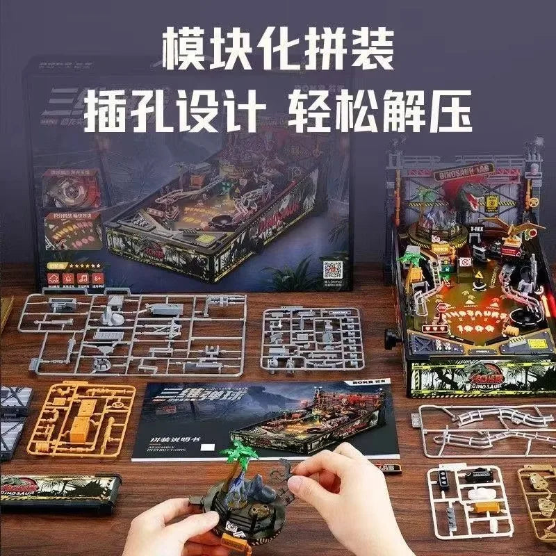 Máquina de pinball con temática de dinosaurios, modelo de madera para ensamblar, con luces y efectos de sonido, juego de arcade para escritorio, rompecabezas 3D, regalo coleccionable.