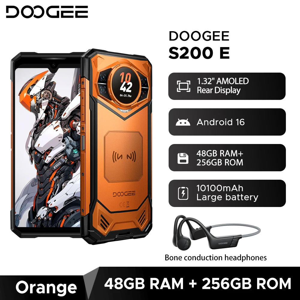 Estreno mundial del teléfono resistente DOOGEE S200E 5G, pantalla trasera de 1,32", 10100 mAh, 48 GB de RAM (8 GB + 40 GB), 256 GB de ROM, pantalla de 6,72", Android 16