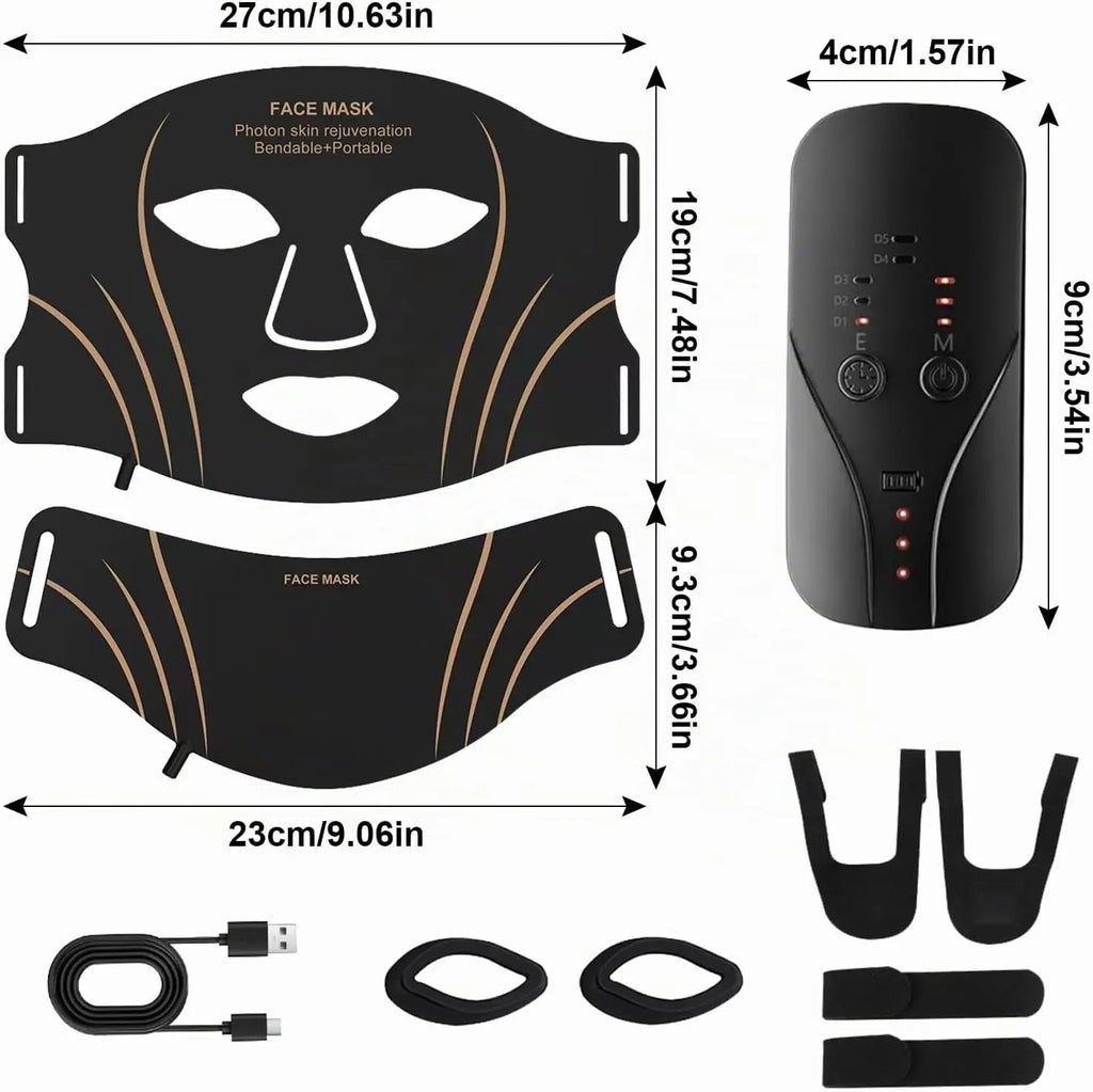 Máscara Facial y de Cuello de Silicona Flexible, 7 Colores, Máscara LED Inalámbrica de Fotones de Alta Energía, Cuidado Diario de la Piel sin Esfuerzo