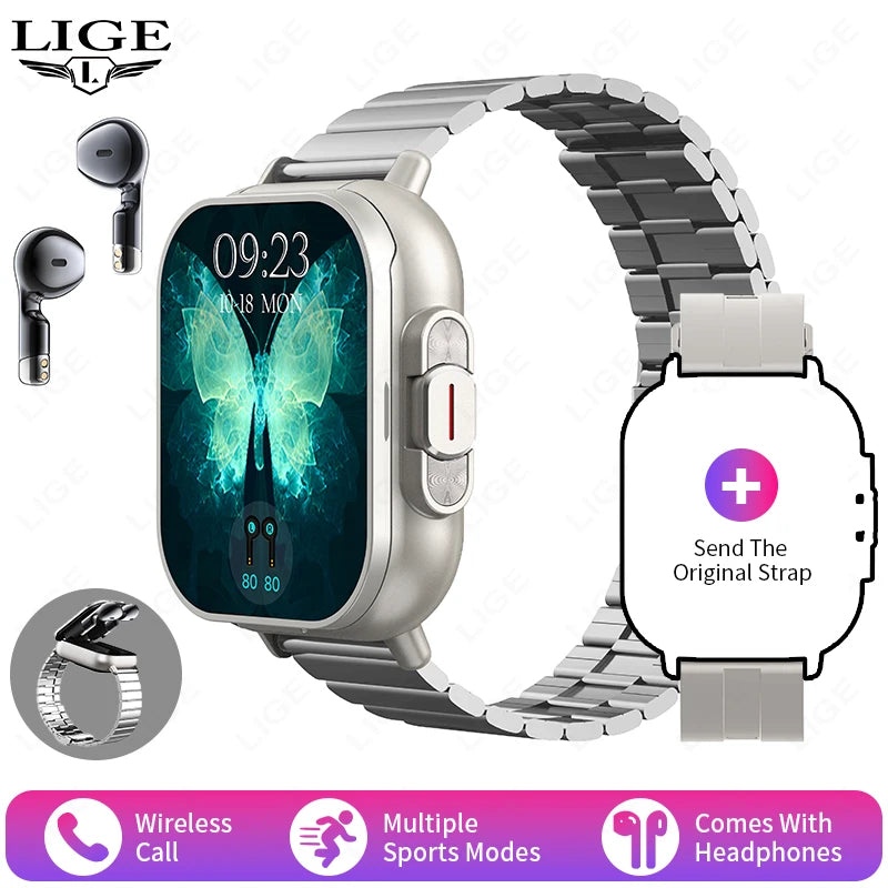 Reloj inteligente 2 en 1 TWS con auriculares, reloj deportivo, auricular Bluetooth, reloj con función de llamadas, monitor de salud, NFC, reloj inteligente para hombre y mujer con auriculares