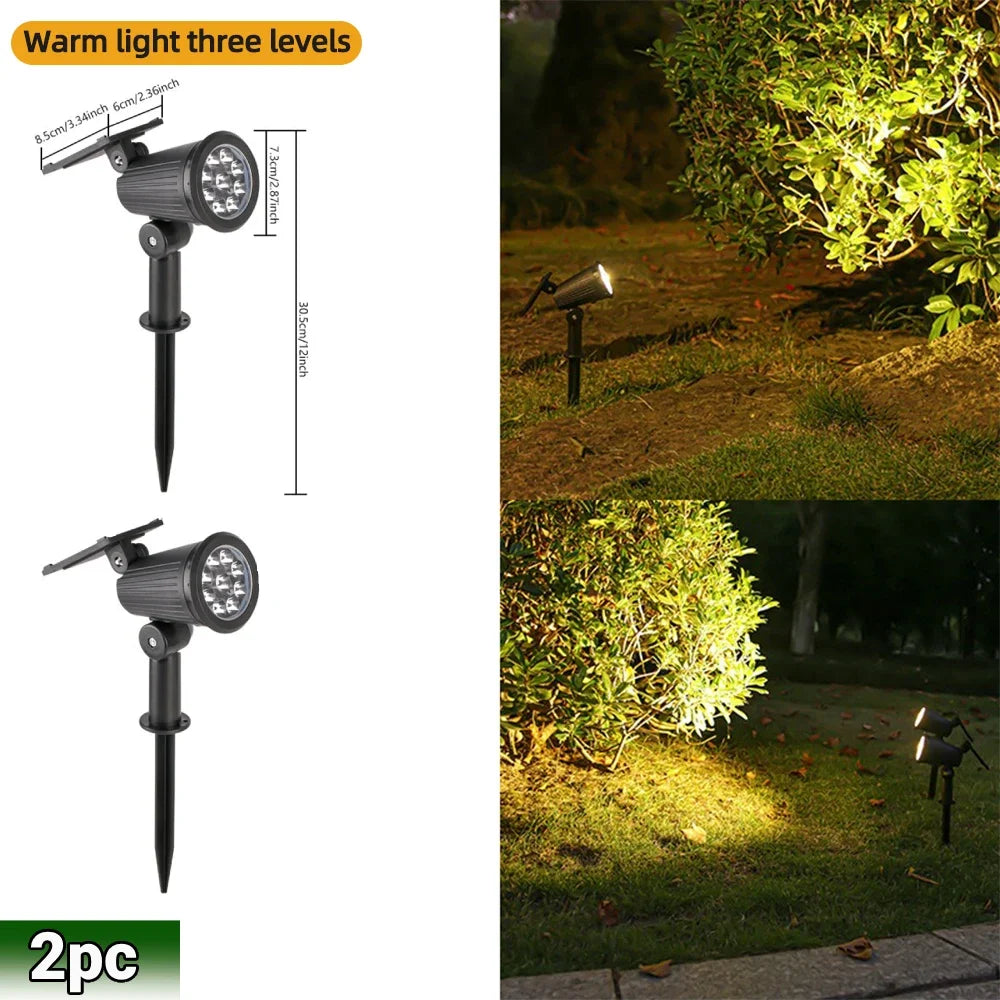 9 focos solares LED, impermeables IP65, luces solares RGB para exteriores, brillo ajustable para jardín, patio y palmeras