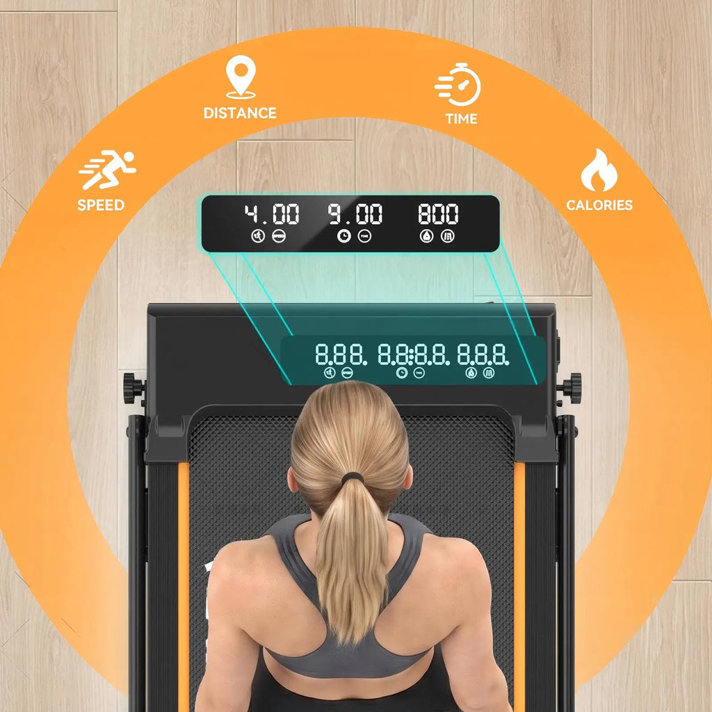 Caminadora plegable Ramypoket con inclinación del 15 %, velocidad máxima de 12 km/h, control mediante aplicación y pantalla LED, caminadora para oficina con capacidad máxima de carga de 150 kg.