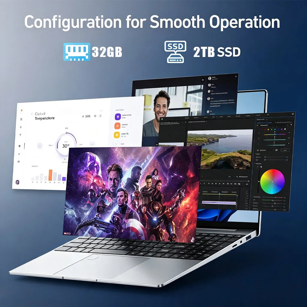 Nueva Laptop de 15.6 Pulgadas, Intel Core I9-9880HK, 32 GB de RAM, 2 TB SSD, Ultra Delgada, para Juegos, 1920*1080, Windows 11, Oficina, Estudio, Uso Doméstico
